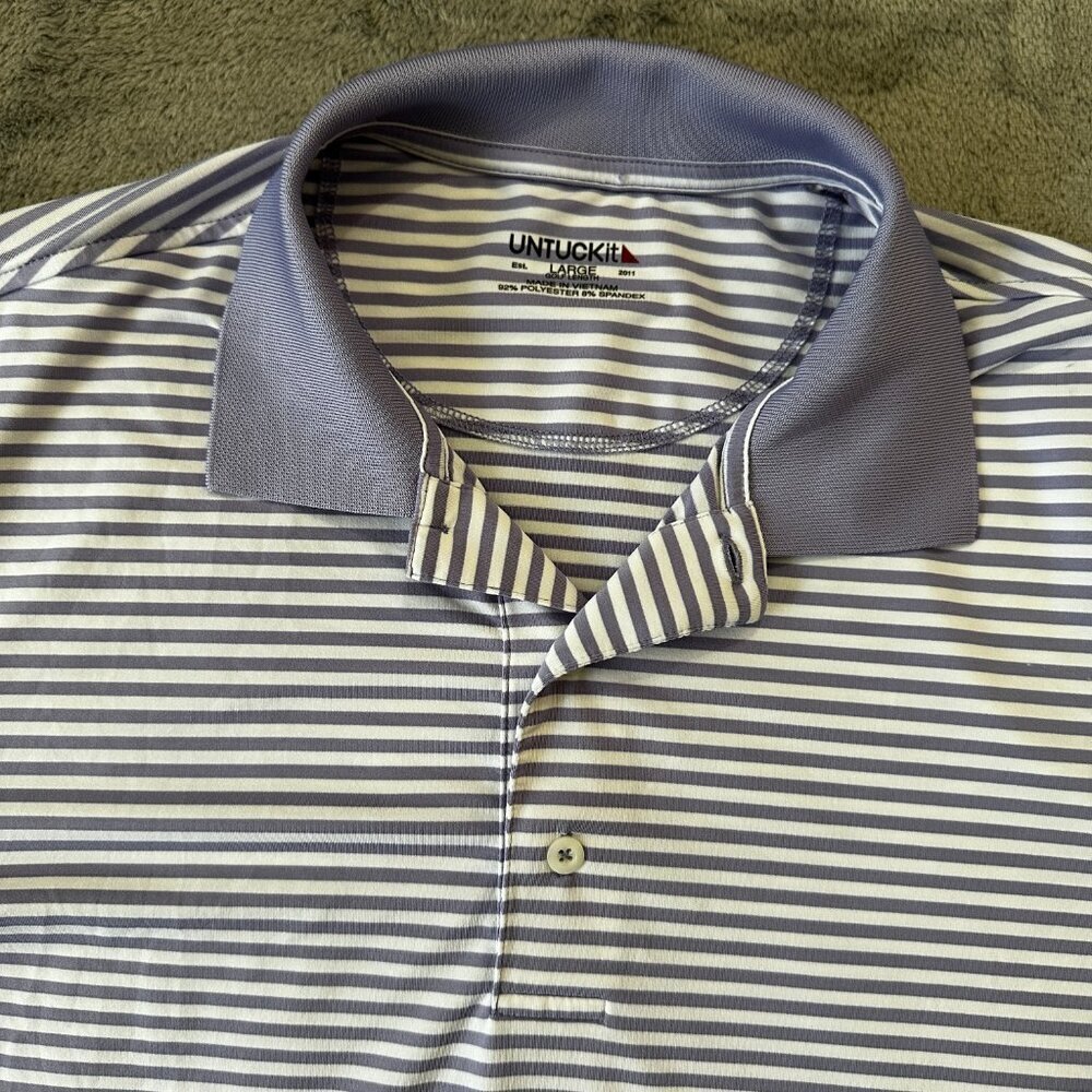Untuckit Polo Shirt Performance Cronos Feeder Men's LARGE Purple Stripe - Picture 2 of 8
